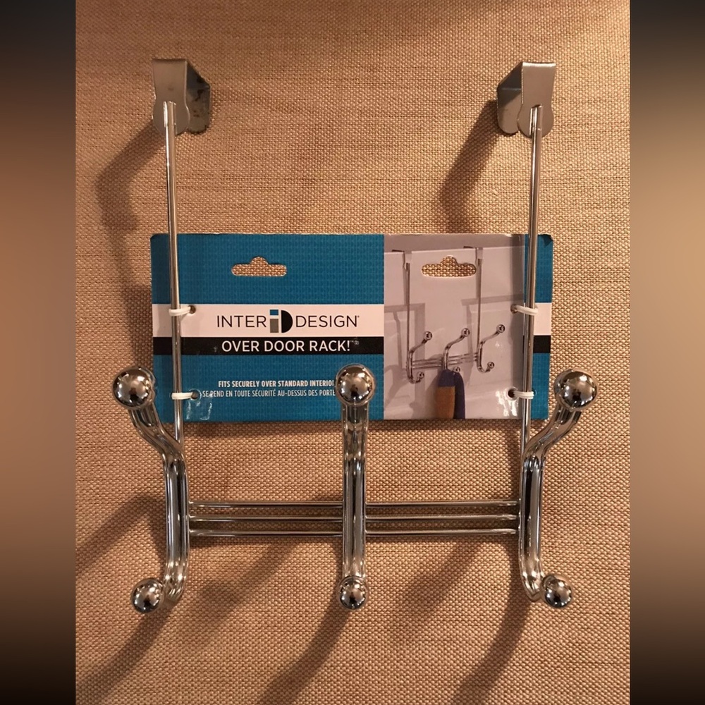 Inter Design Metal Over the Door Organizer, 3-Hook Rack for Coats, Hats, Robes,